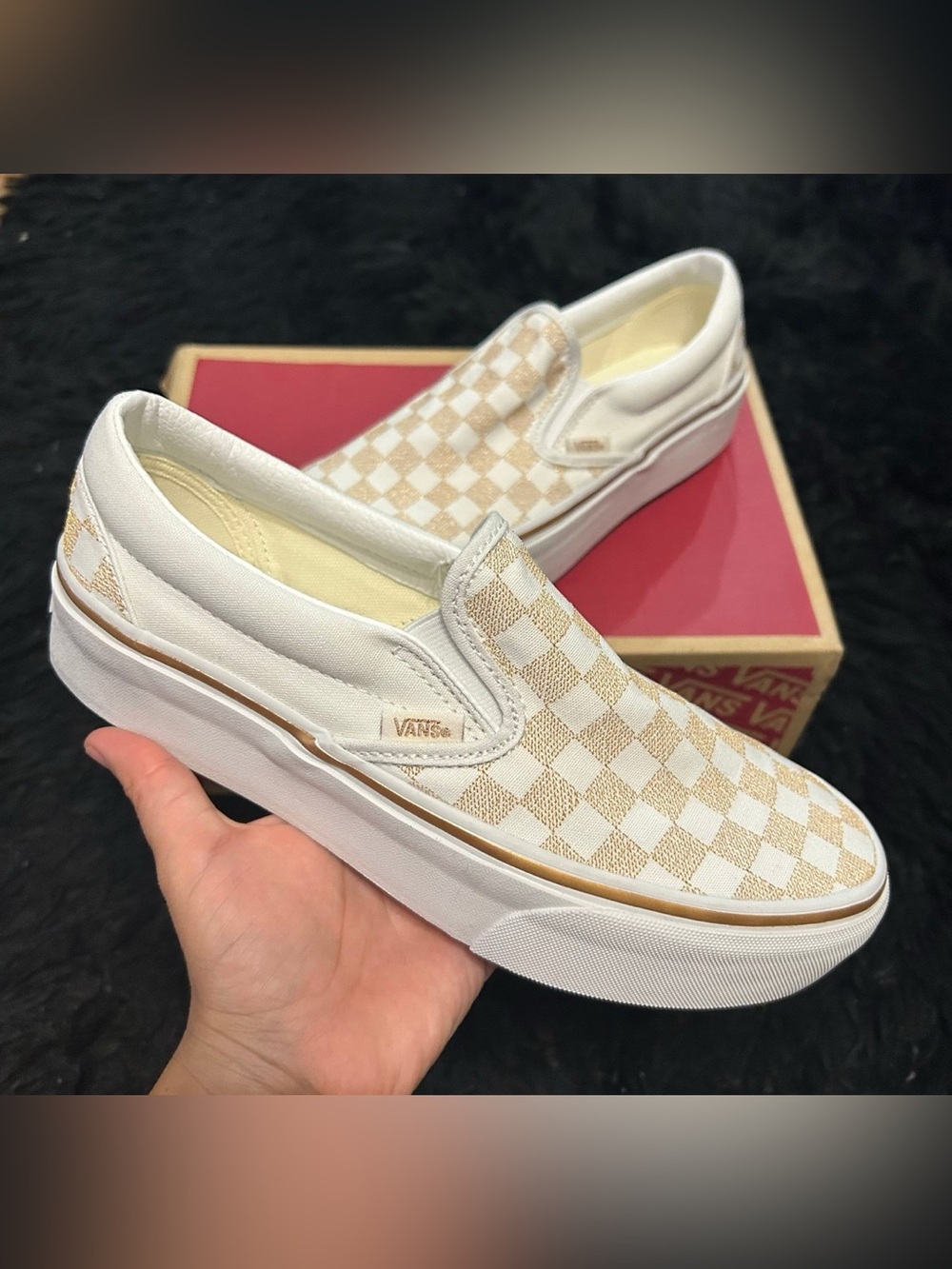 VANS checkerboard metallic gold platform slip on shoes sneakers women’s 8 new